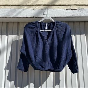 Rachel Pally navy blue gauze long sleeve blouse